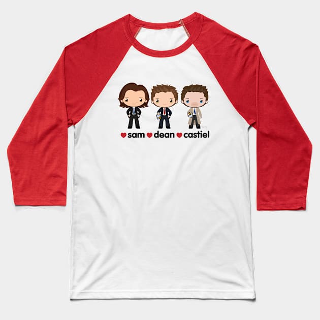 Love Sam, Dean & Castiel Baseball T-Shirt by KYi